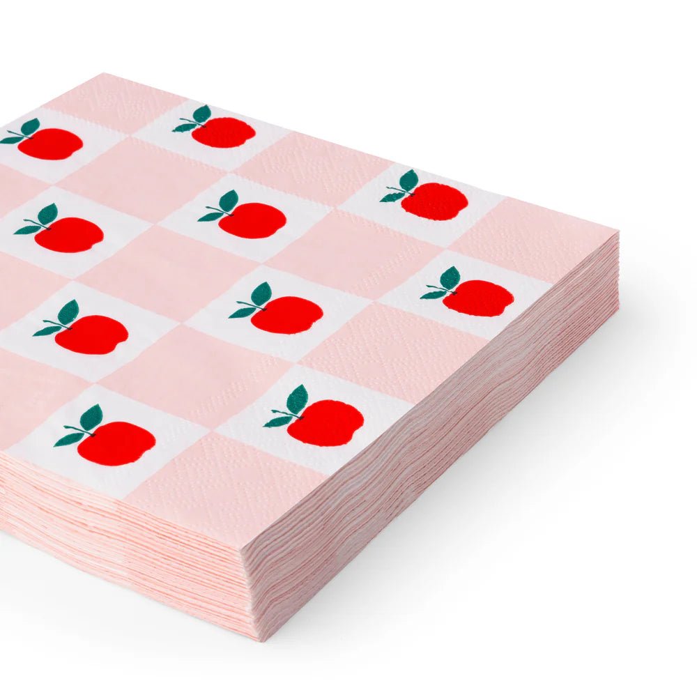 Apple & Pink Checker Large Napkins - bubblegum market