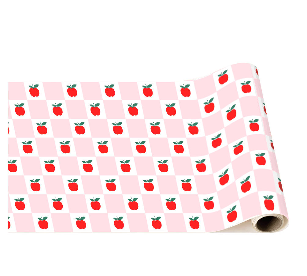 Apple & Pink Checker Paper Table Runner - bubblegum market