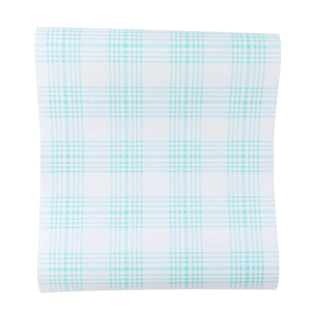 Aqua Blue Plaid Paper Table Runner - bubblegum market