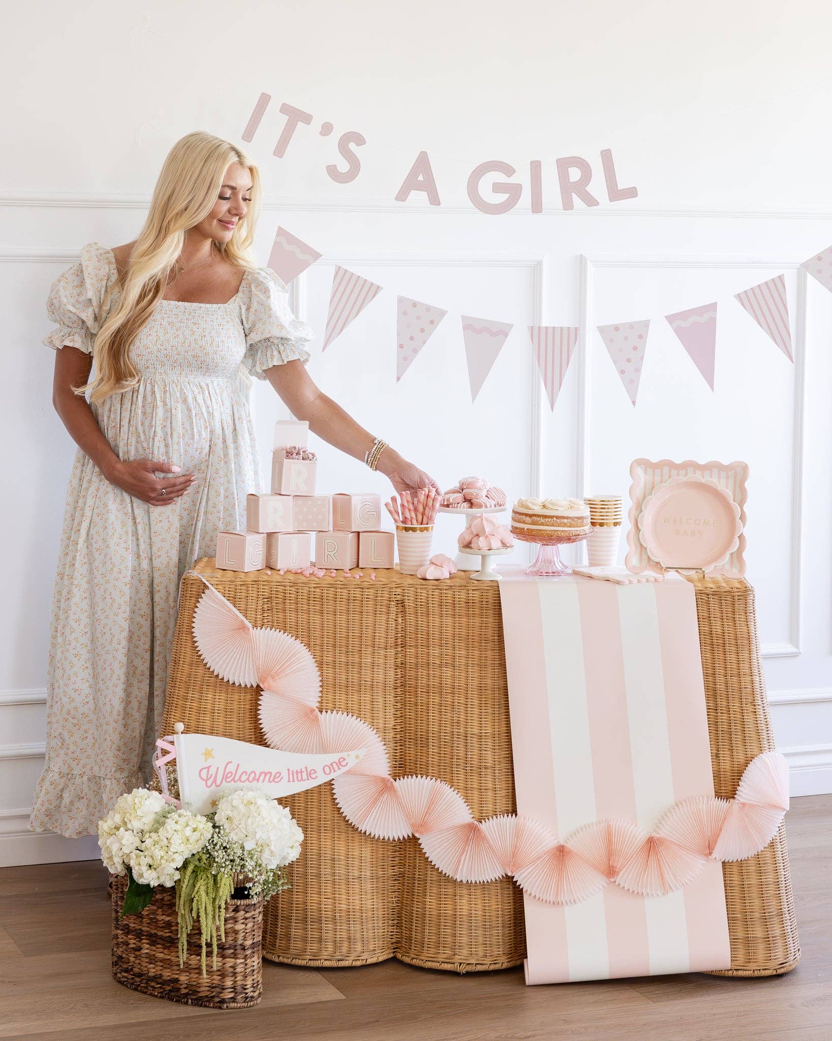 Baby Pink Tissue Paper Bunting Banner - bubblegum market