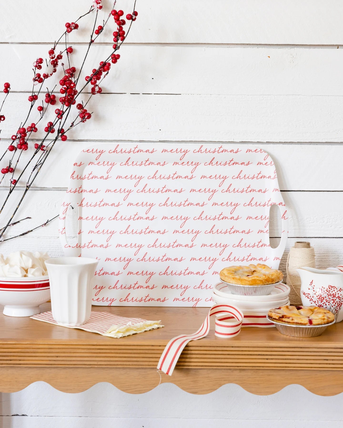 Believe Merry Christmas Script Melamine Tray - bubblegum market