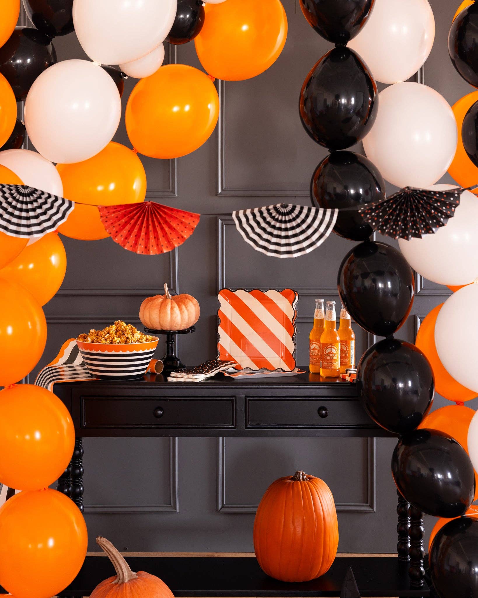 Black & Orange Diagonal Striped Paper Plates 10" - bubblegum market