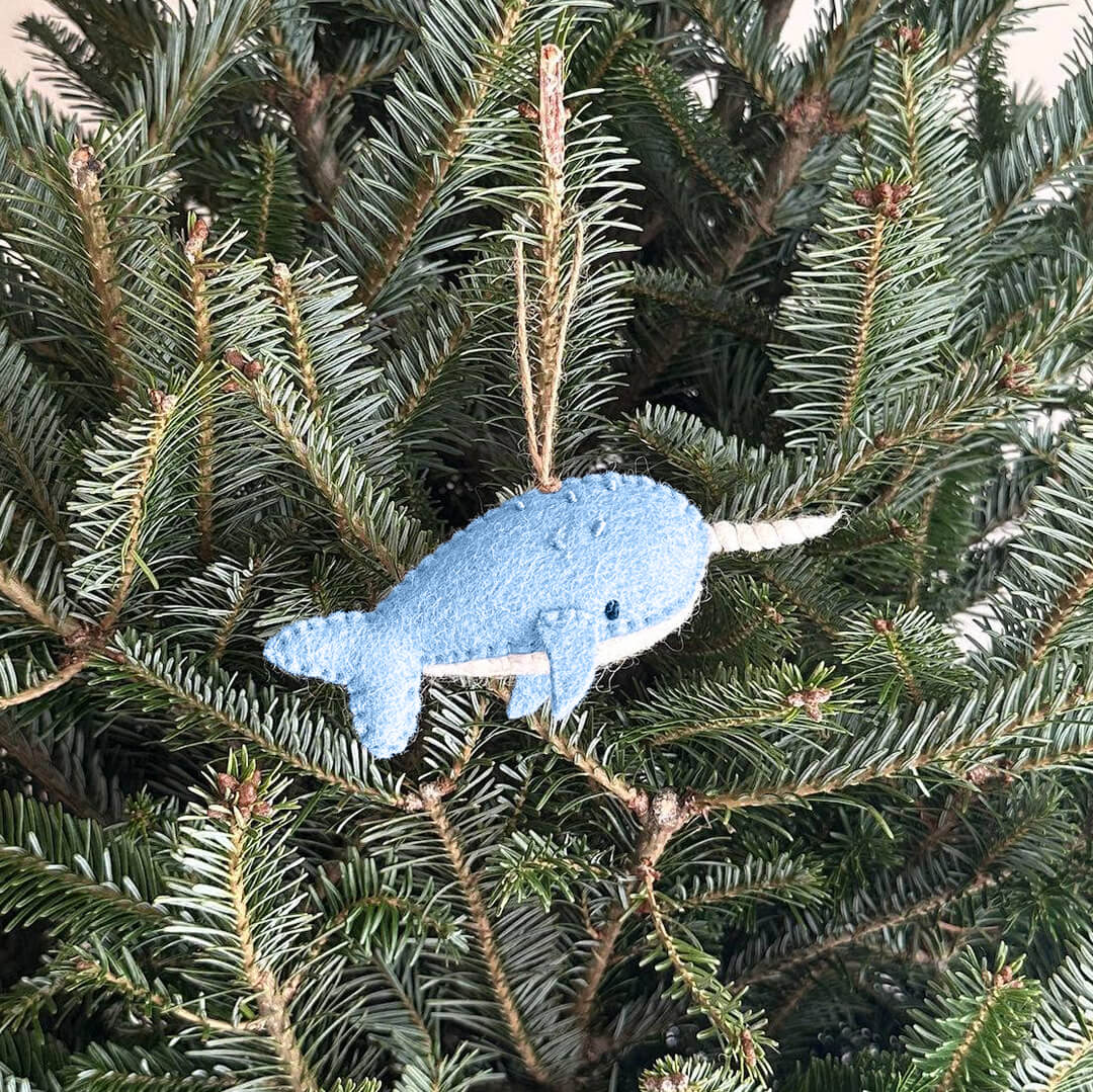 Blue Narwhal Wool Felt Ornament 5" - bubblegum market