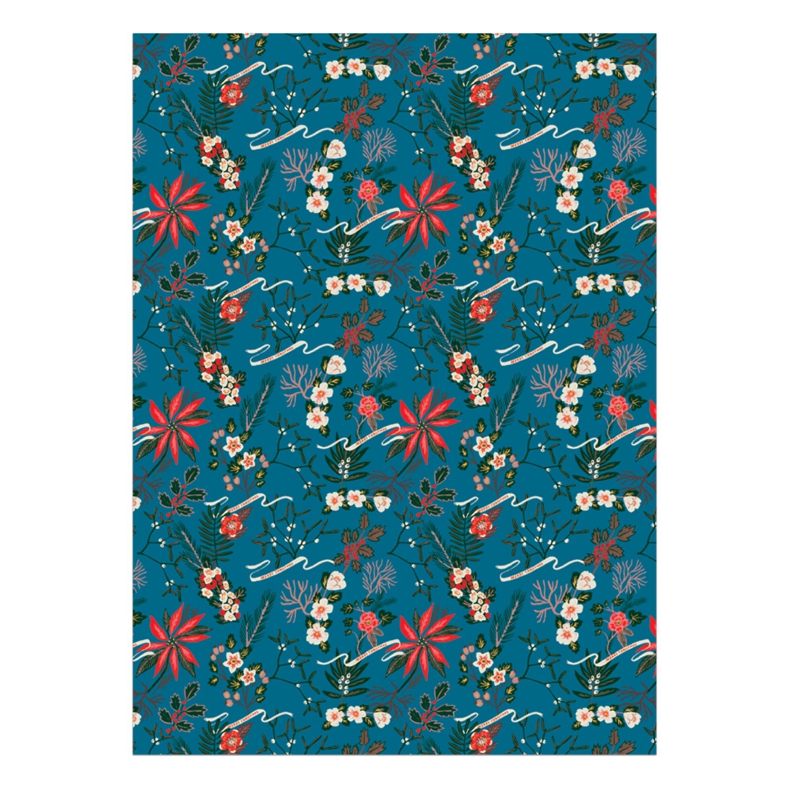 Blue Poinsettia Holiday Wrapping Paper Sheets (Roll of 3) - bubblegum market