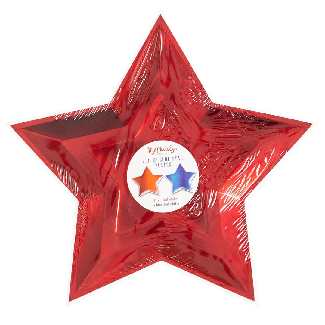 Blue & Red Foil Star Shaped Paper Plates 11" - bubblegum market