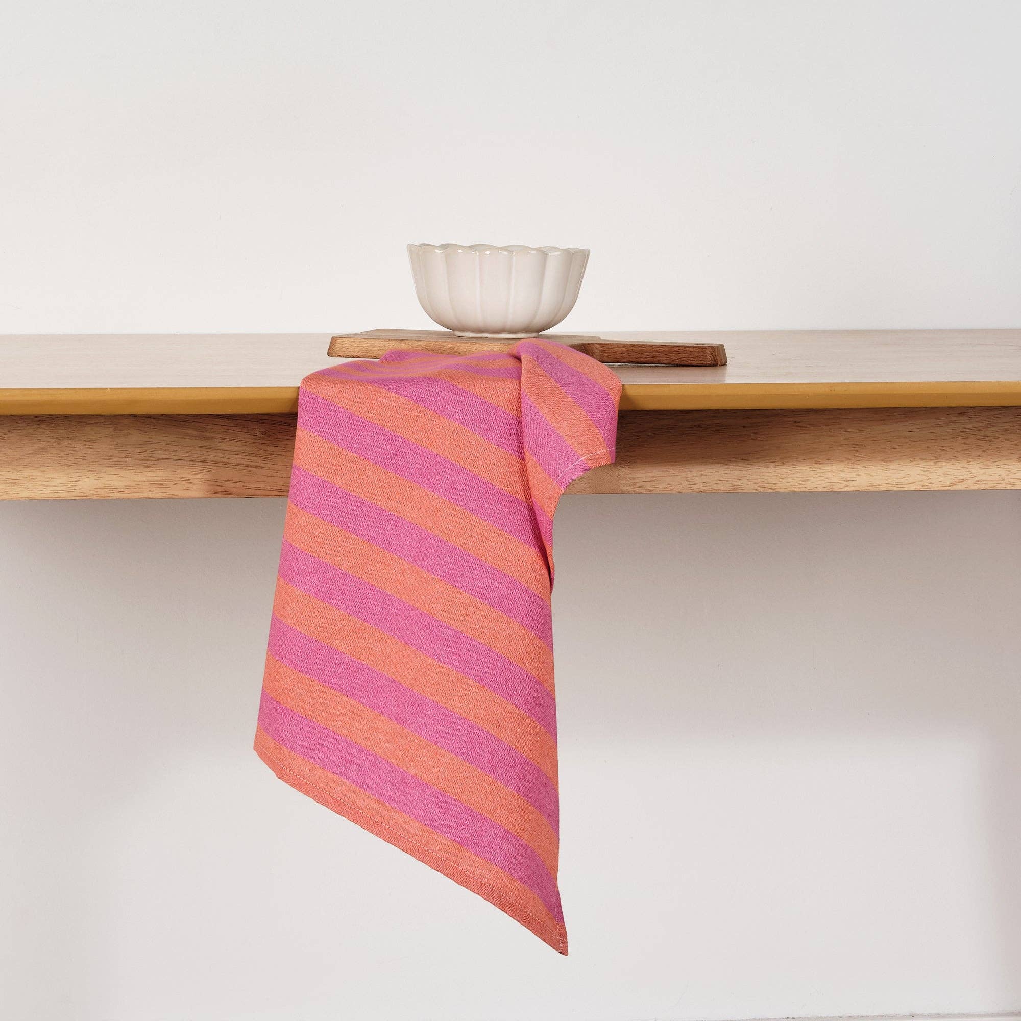Bright Pink / Coral Striped Kitchen Towel - bubblegum market