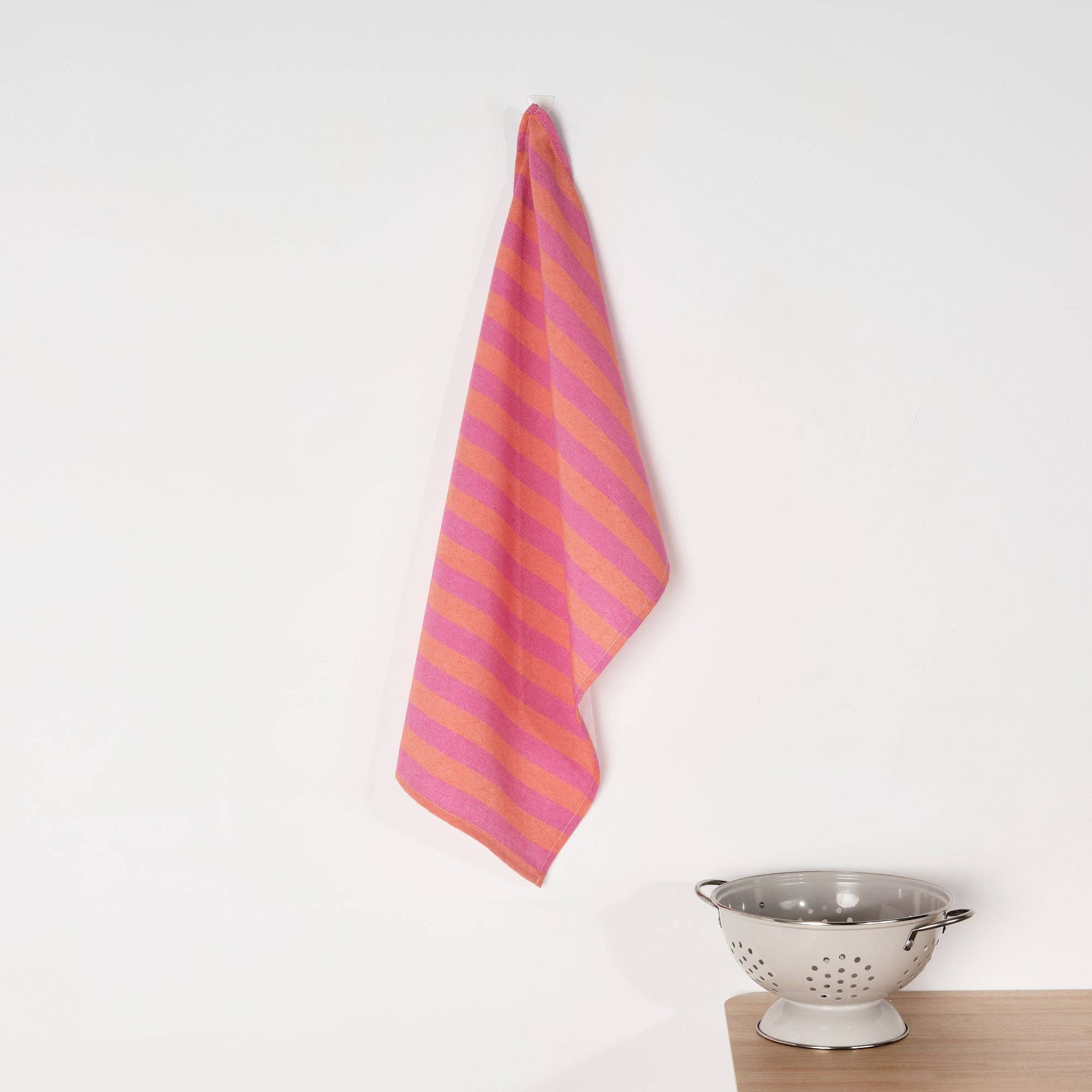 Bright Pink / Coral Striped Kitchen Towel - bubblegum market