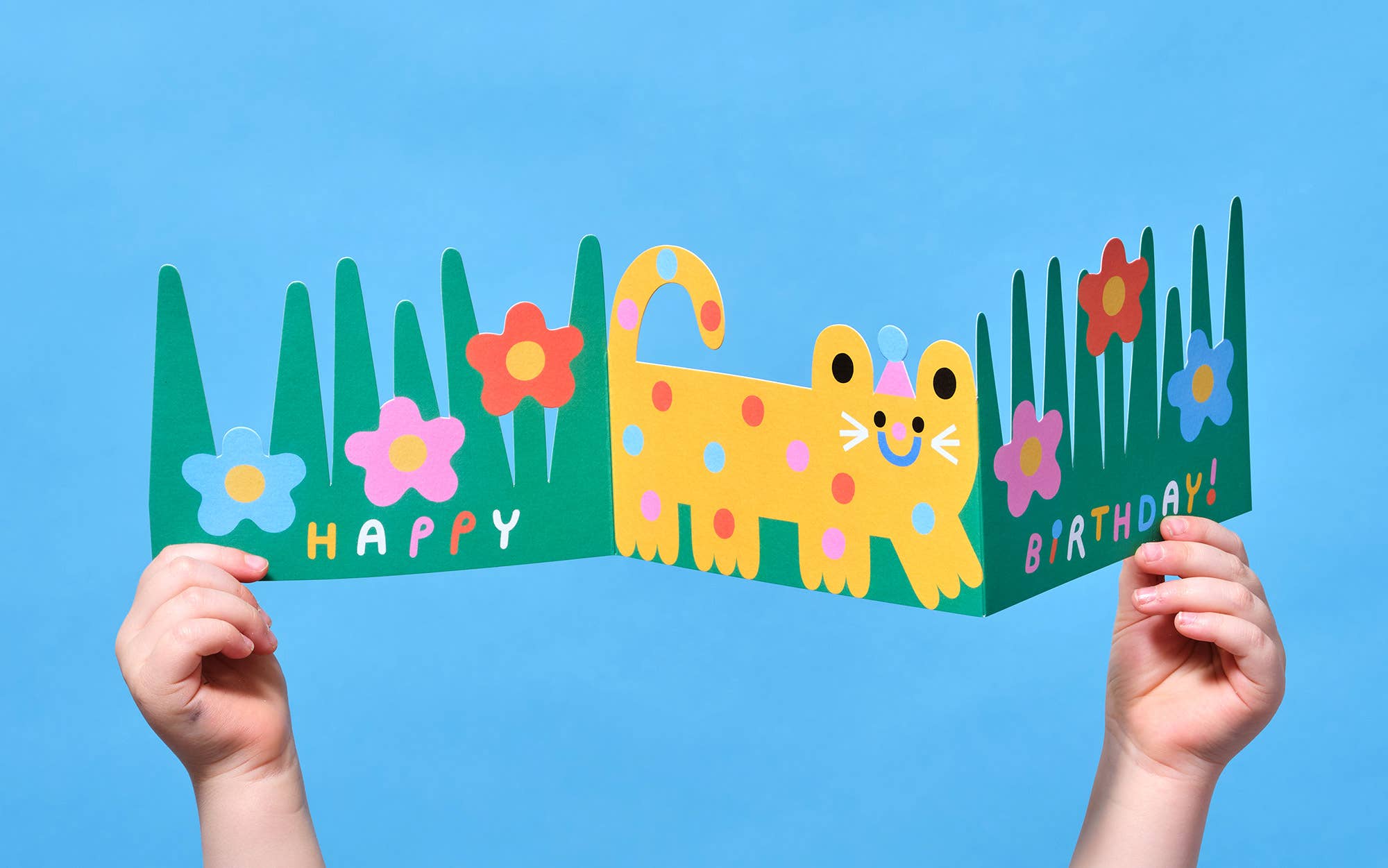 'Cat' Fold Out Kid's Birthday Card - bubblegum market