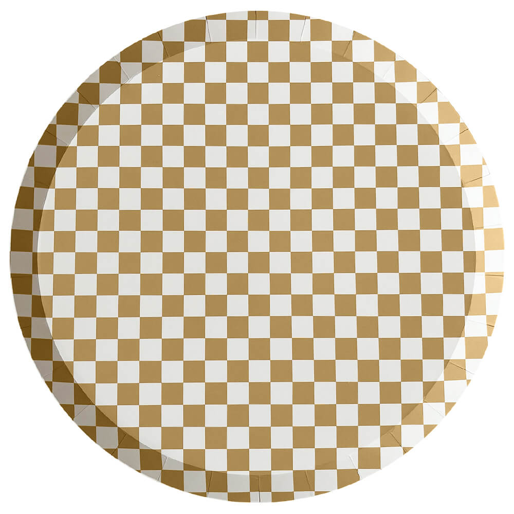 Checkered Matte Gold Paper Dinner Plates 10.25" - bubblegum market