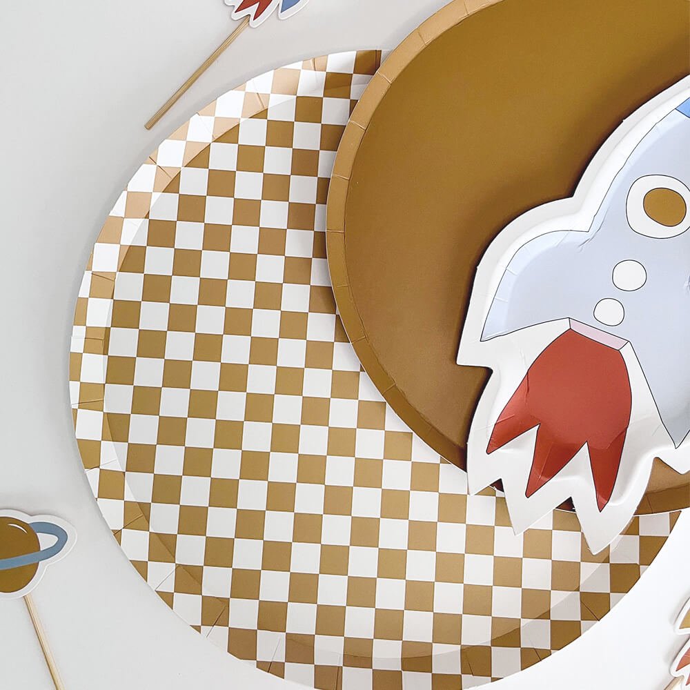 Checkered Matte Gold Paper Dinner Plates 10.25" - bubblegum market