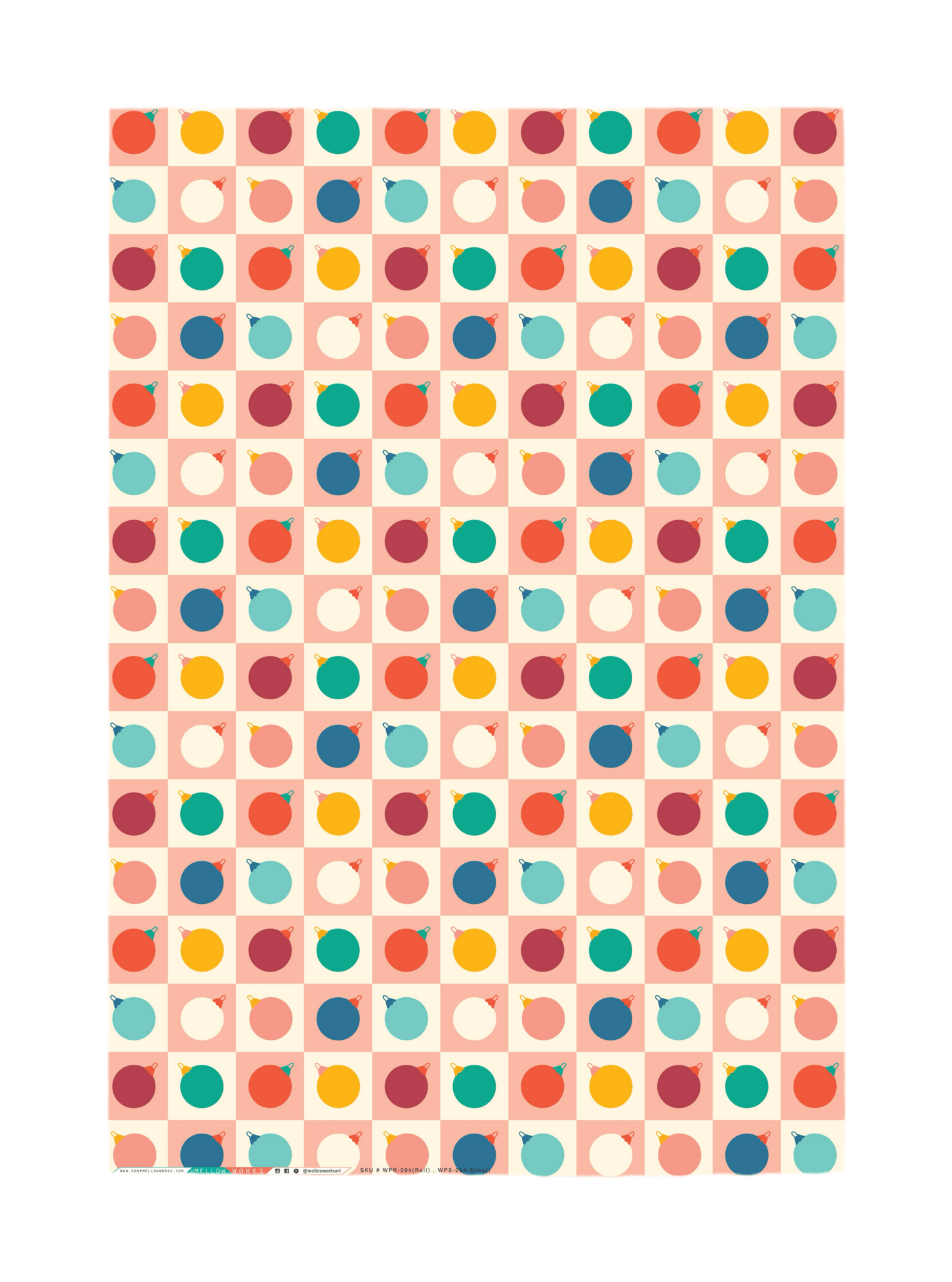 CHECKERED ORNAMENTS Holiday Gift Wrap Sheets (Roll of 3) - bubblegum market