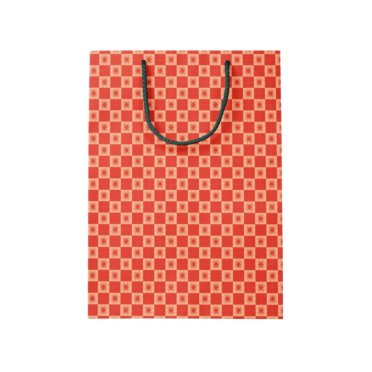 Checkered Red Star Medium Holiday Gift Bag - bubblegum market