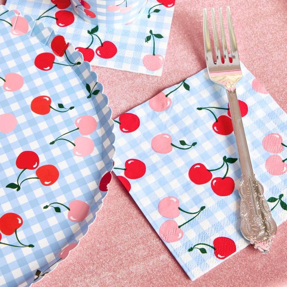 Cherry Gingham Cocktail Napkins - bubblegum market