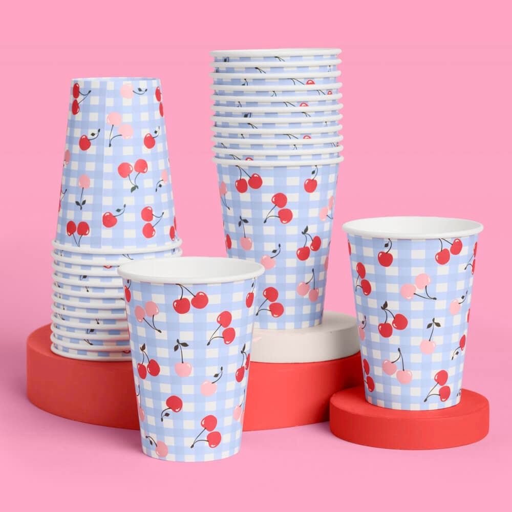 Cherry Gingham Paper Cups (24pk) - bubblegum market