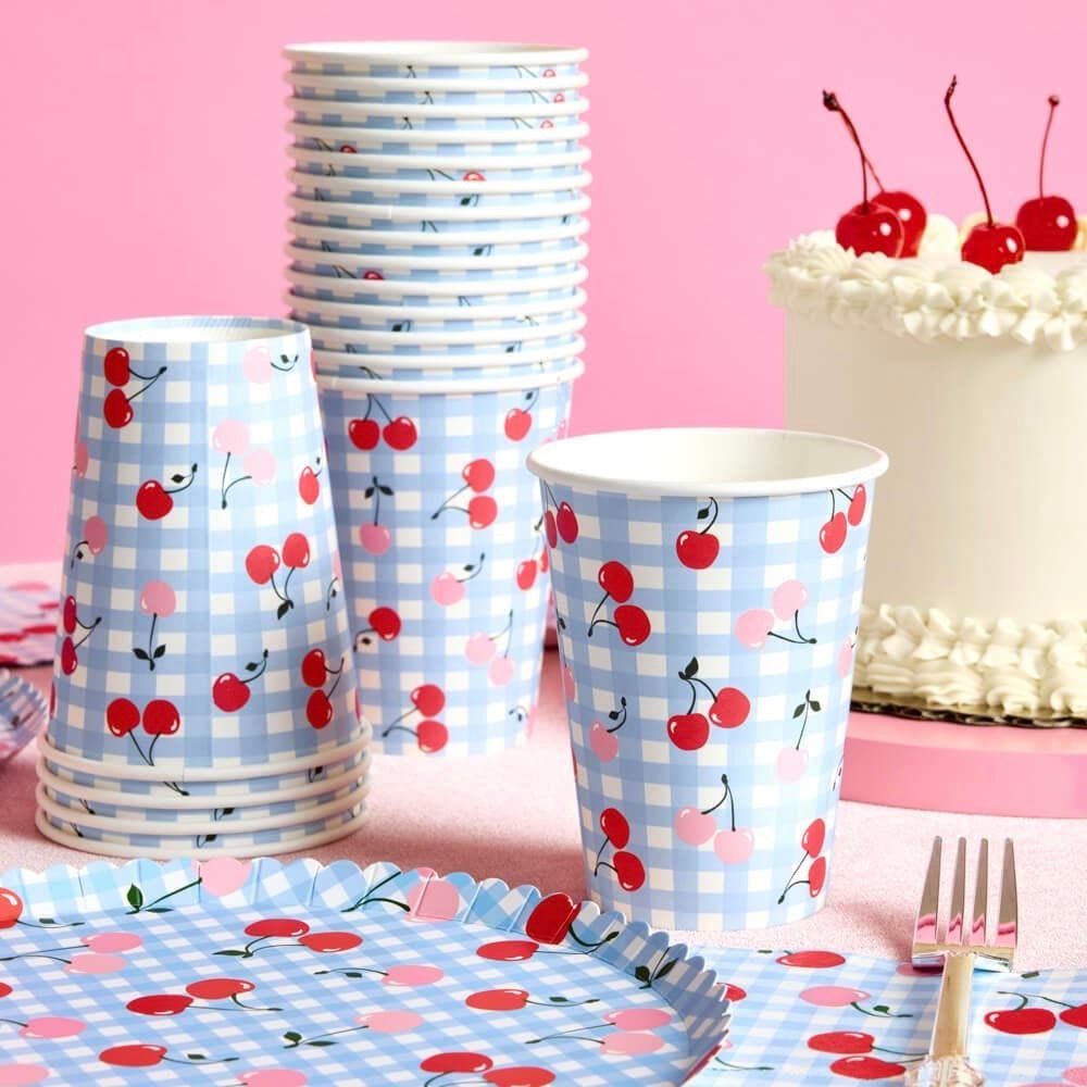 Cherry Gingham Paper Cups (24pk) - bubblegum market