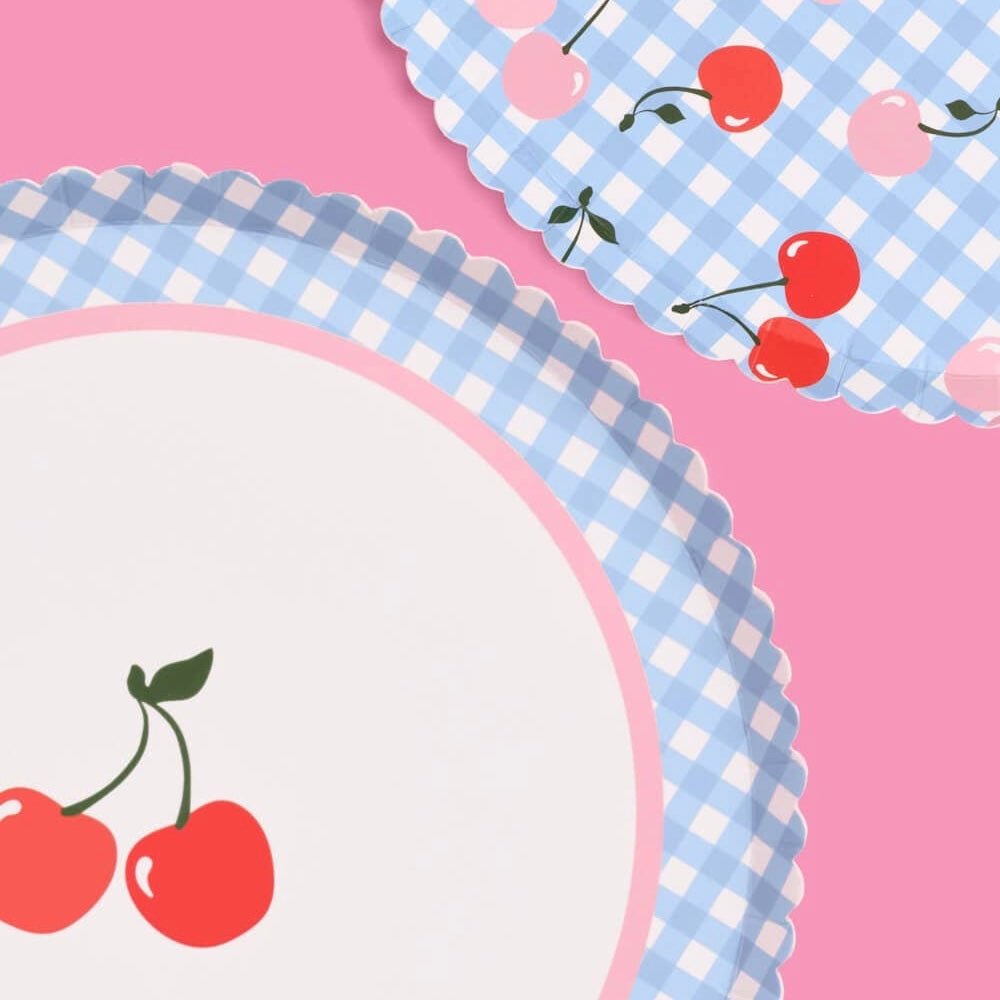 Cherry Gingham Paper Plates 9" (24pk) - bubblegum market