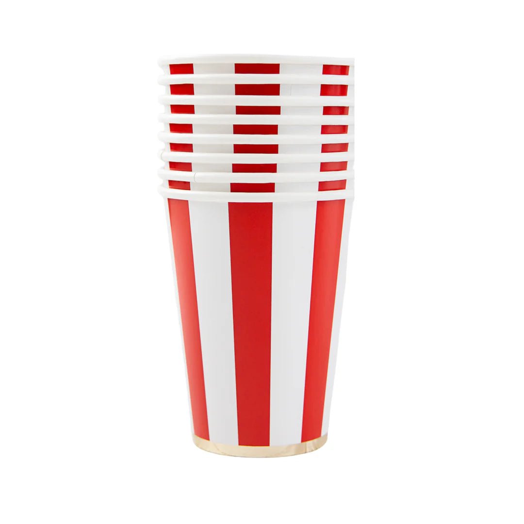 Cherry Red Cabana Stripe Paper Party Cups - bubblegum market