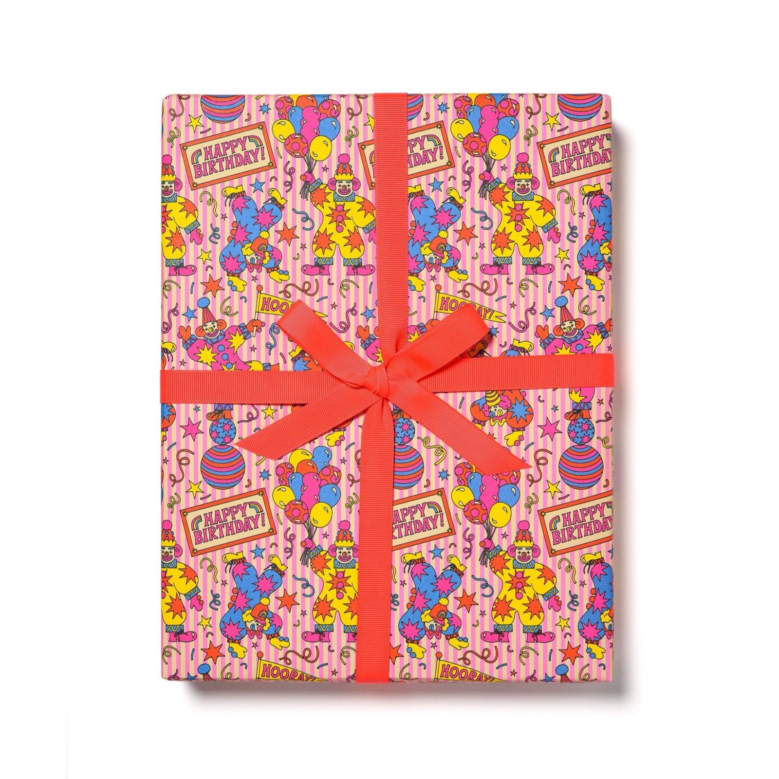 Colorful Clowns Birthday Wrapping Paper Sheets (Roll of 3) - bubblegum market