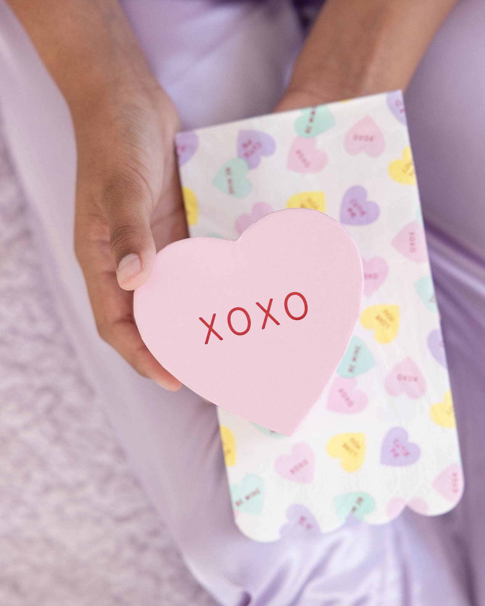 Conversation Hearts Dinner Napkins - bubblegum market
