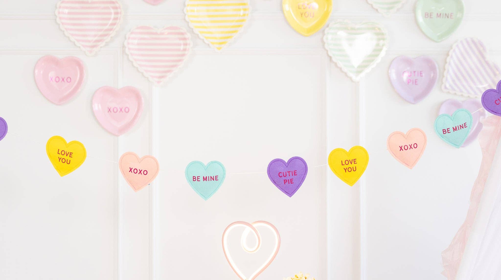 Conversation Hearts Valentine's Day Felt Banner - bubblegum market