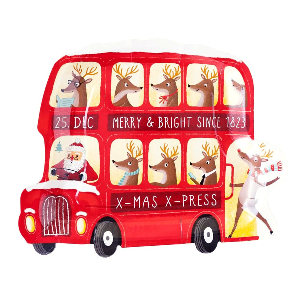 Dear Rudolph Christmas Bus Shaped Paper Plates 10" - bubblegum market