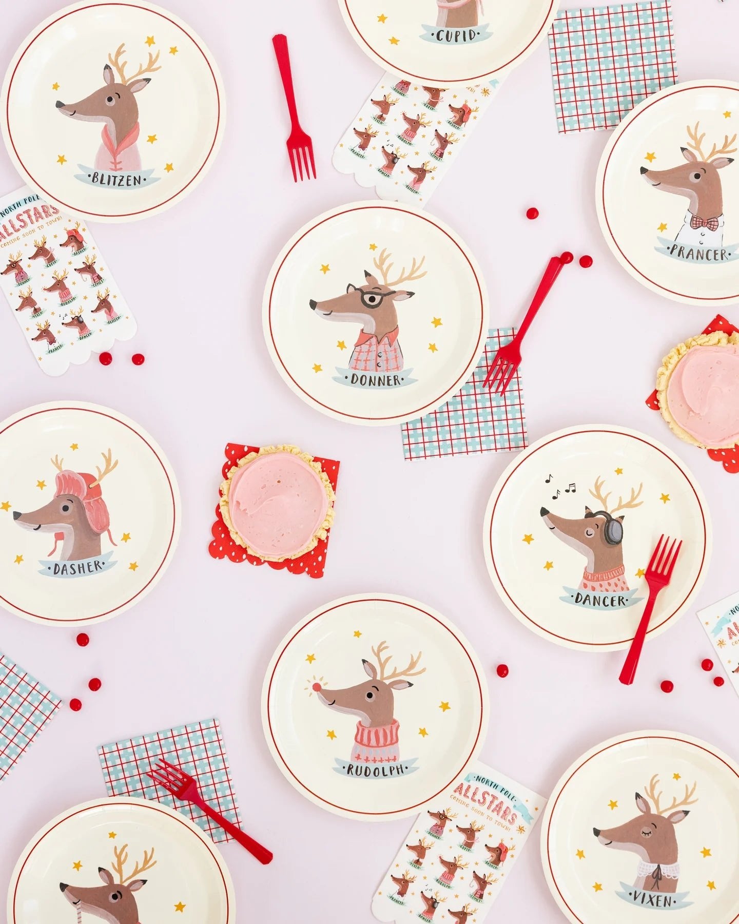 Dear Rudolph Christmas Plaid Cocktail Napkins - bubblegum market