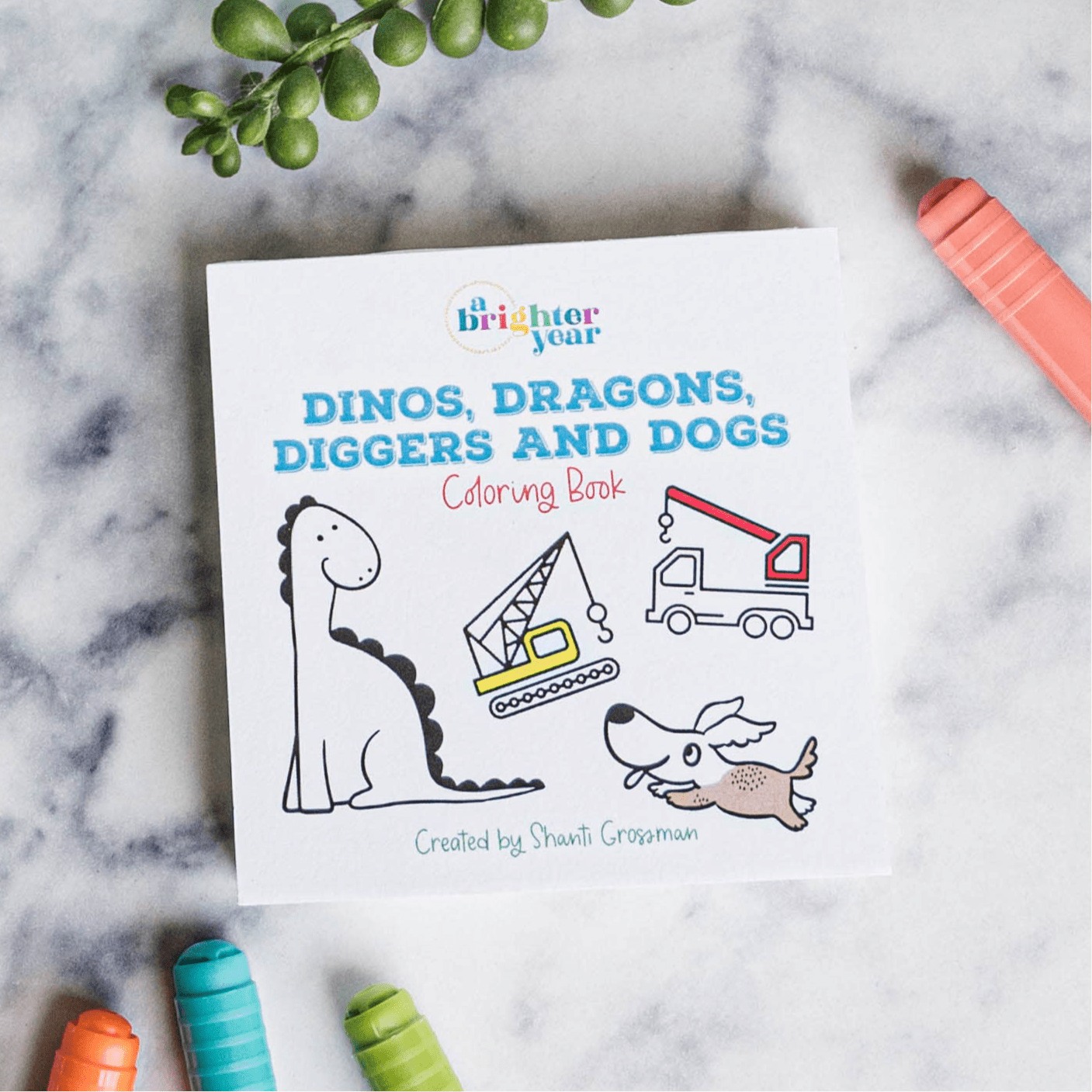 Dinos Dragons Diggers and Dogs Coloring Book for Kids & Baby - bubblegum market
