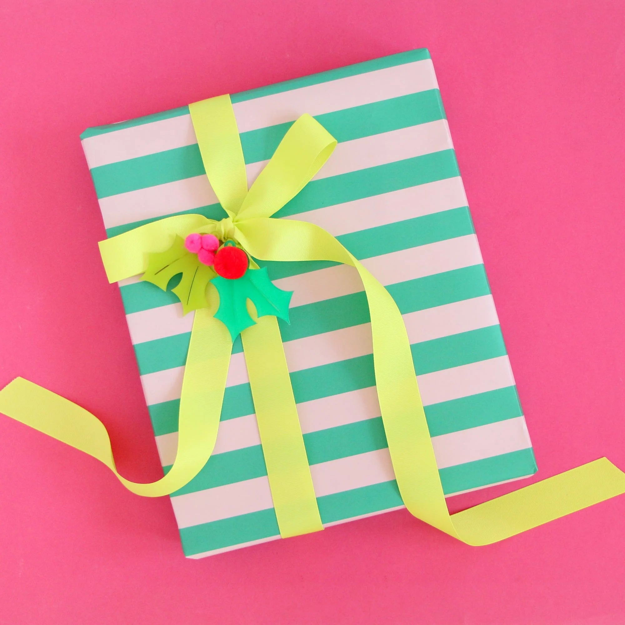 Emerald + Light Pink Striped Wrapping Paper Sheets - bubblegum market