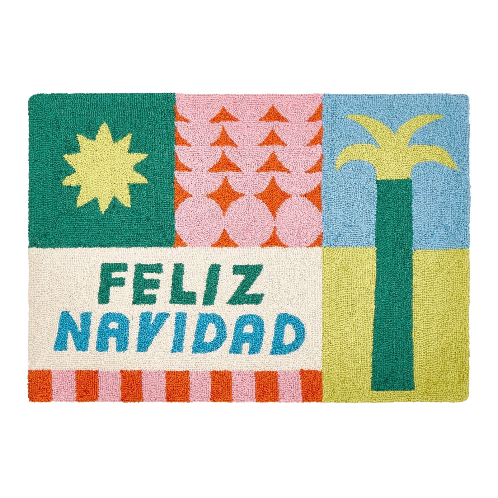 Feliz Navidad Holiday Hook Rug - bubblegum market
