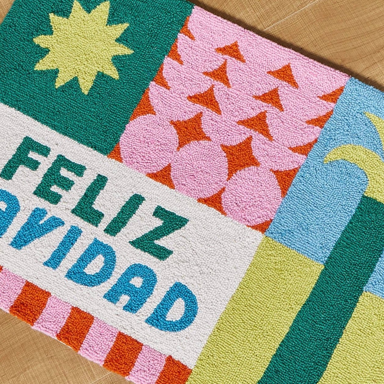 Feliz Navidad Holiday Hook Rug - bubblegum market