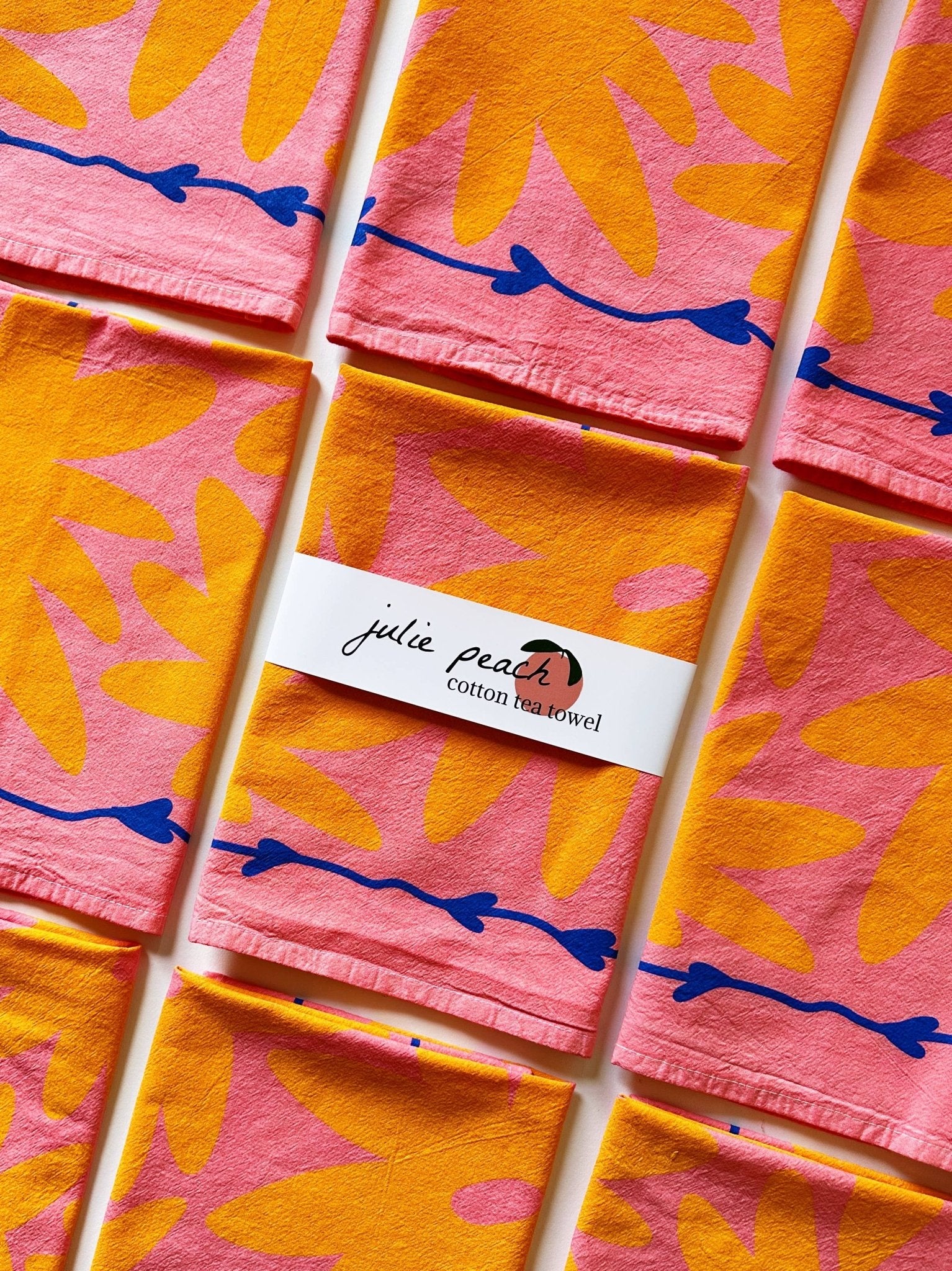 Floral Splat on Pink Tea Towel - bubblegum market