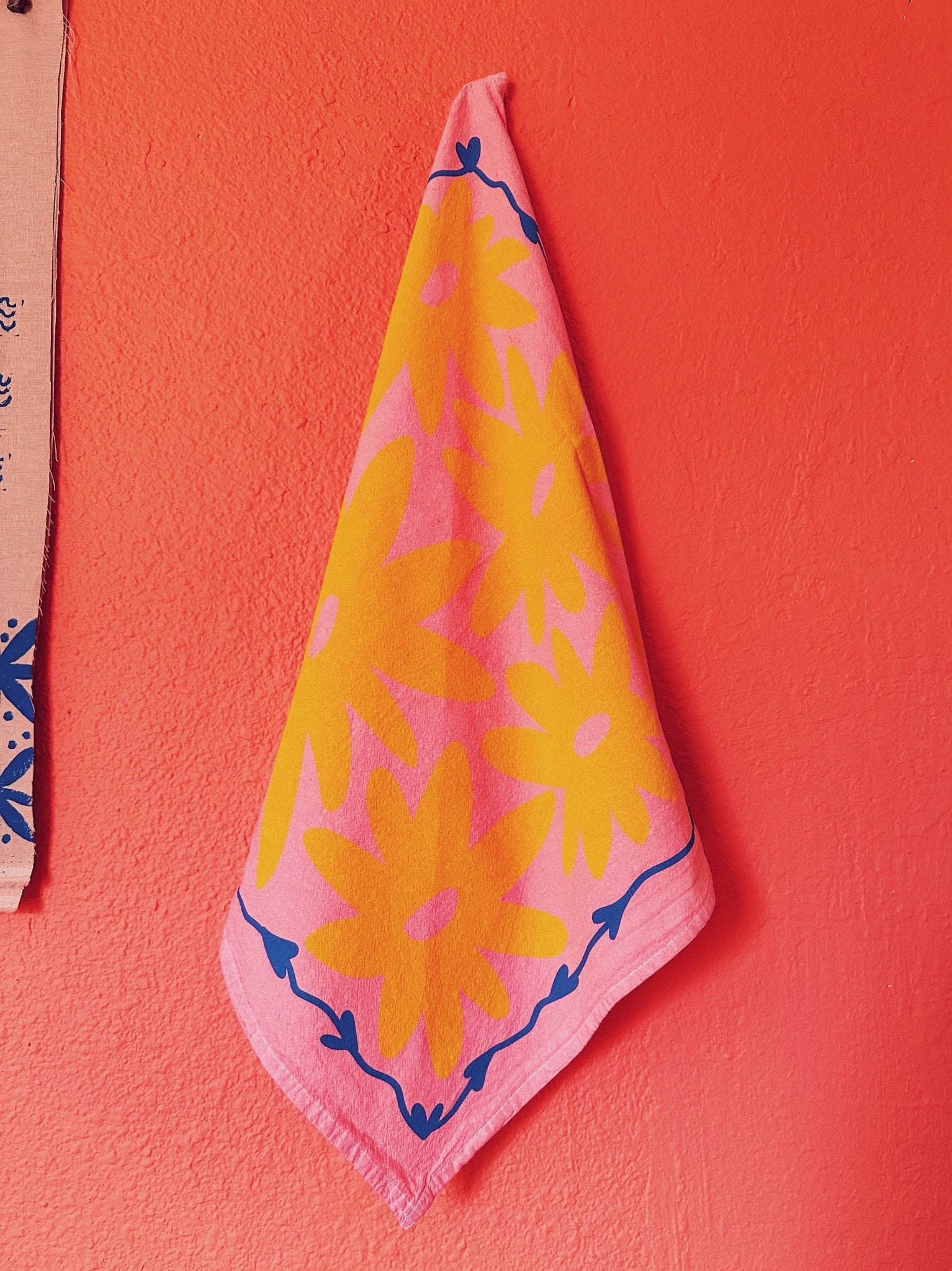 Floral Splat on Pink Tea Towel - bubblegum market