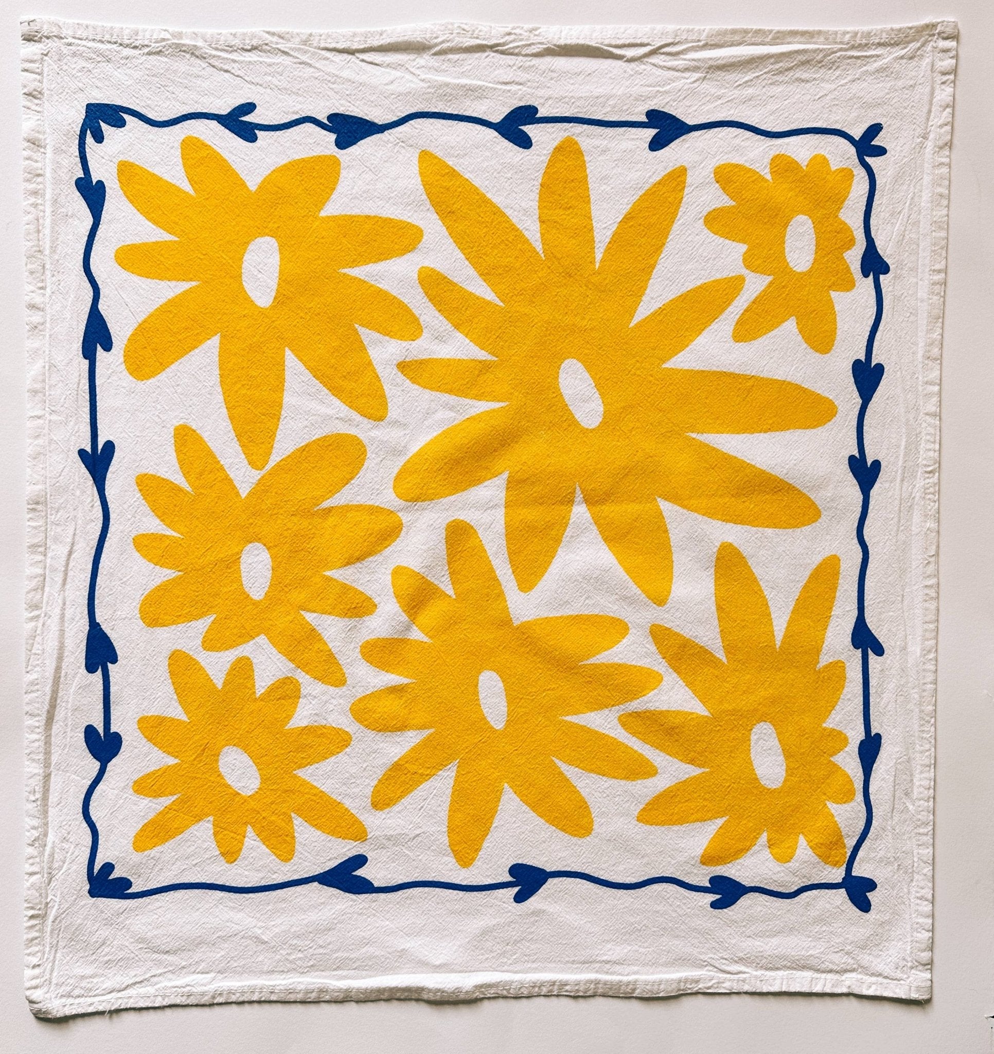 Floral Splat Yellow on White Tea Towel - bubblegum market