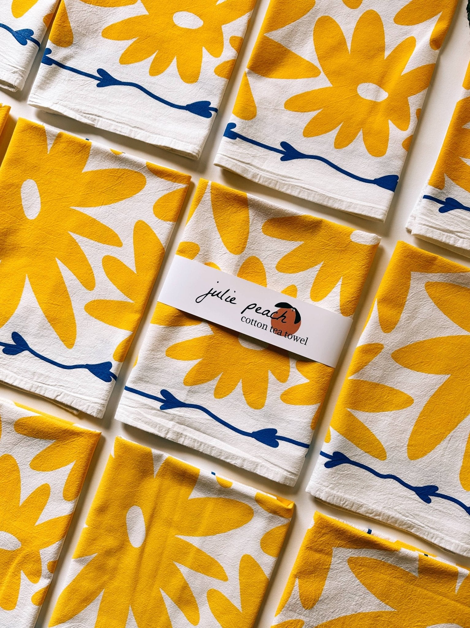 Floral Splat Yellow on White Tea Towel - bubblegum market
