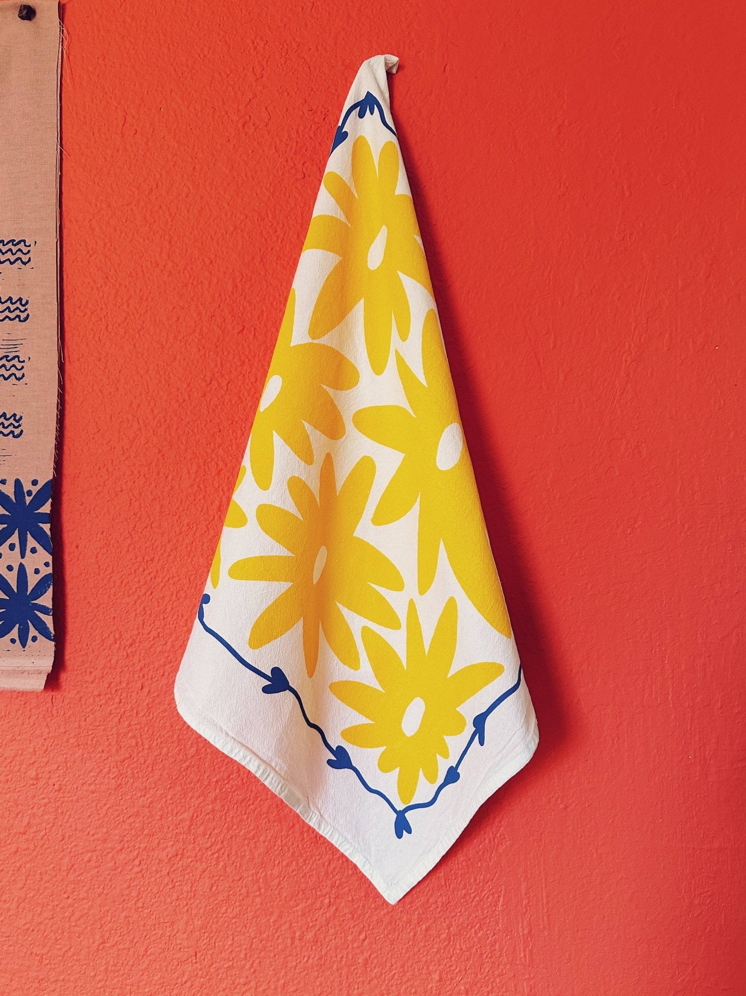 Floral Splat Yellow on White Tea Towel - bubblegum market