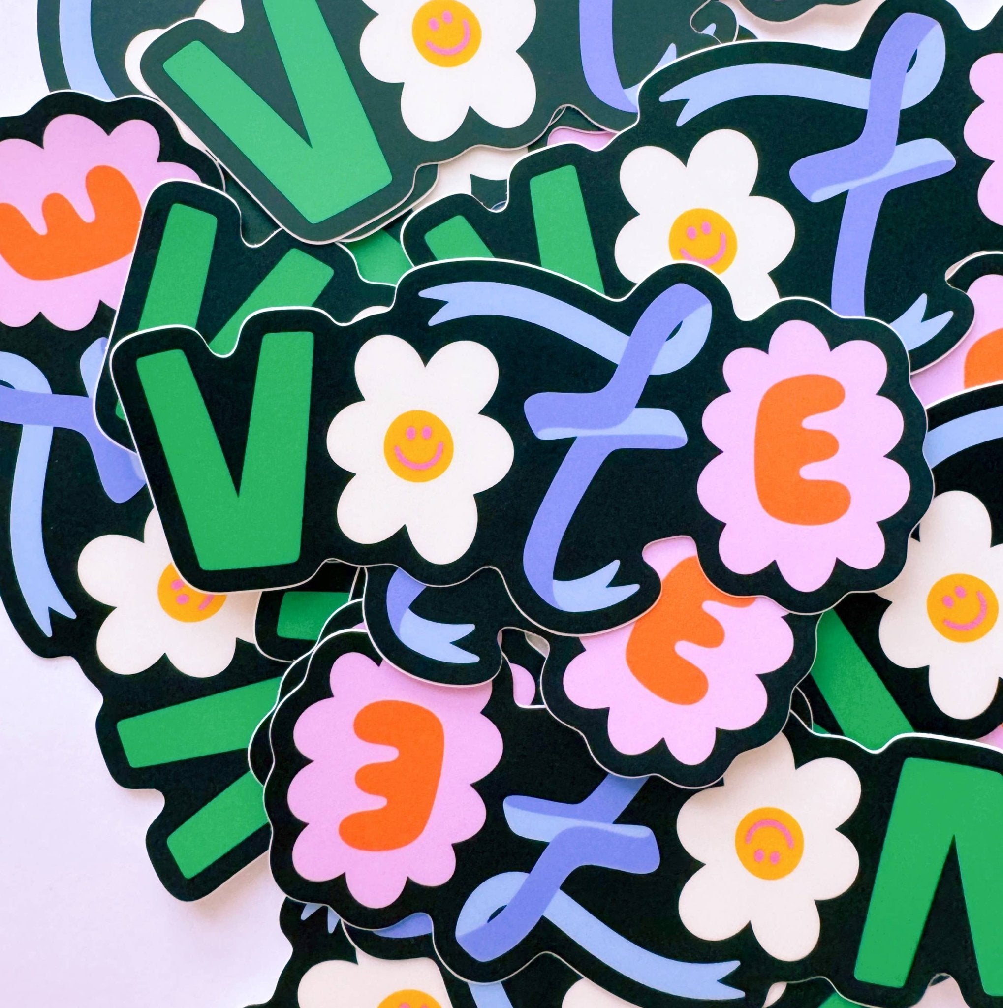 Flower + Bubble Letter Vote Vinyl Sticker - bubblegum market