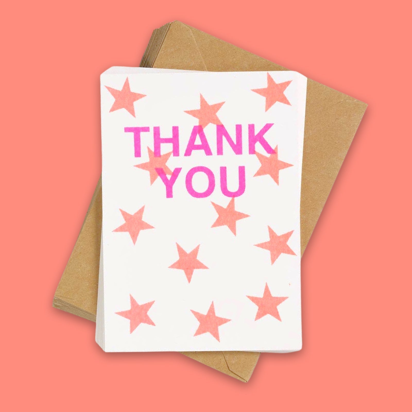 Fluorescent Coral Star Thank You Notecards (12pk) - bubblegum market