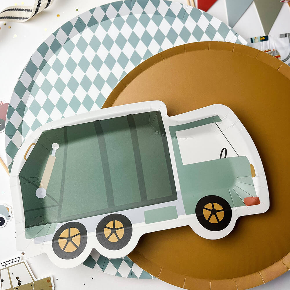 Garbage Truck Paper Plates 8" - bubblegum market