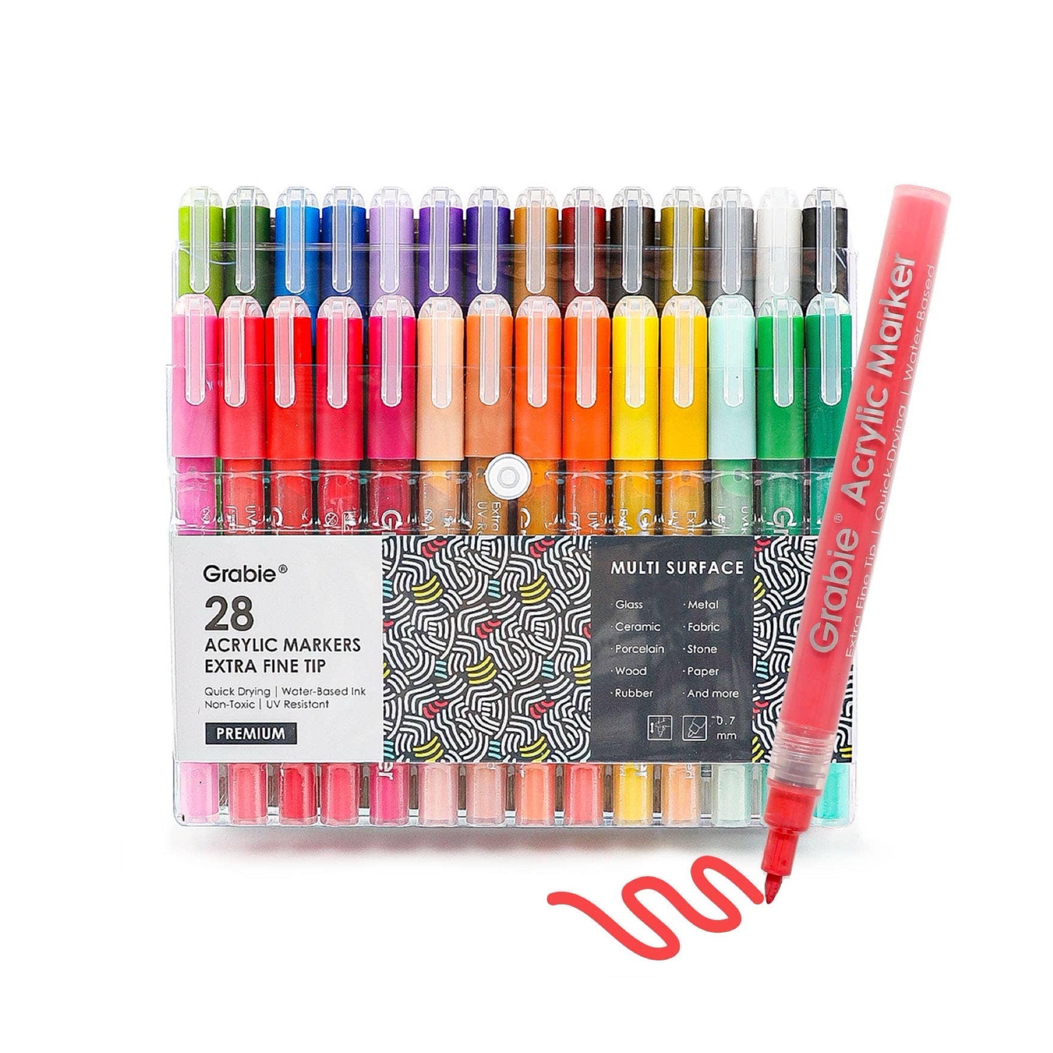 Grabie Extra Fine Tip Acrylic Paint Markers (28pc) + Drawing Pad - bubblegum market