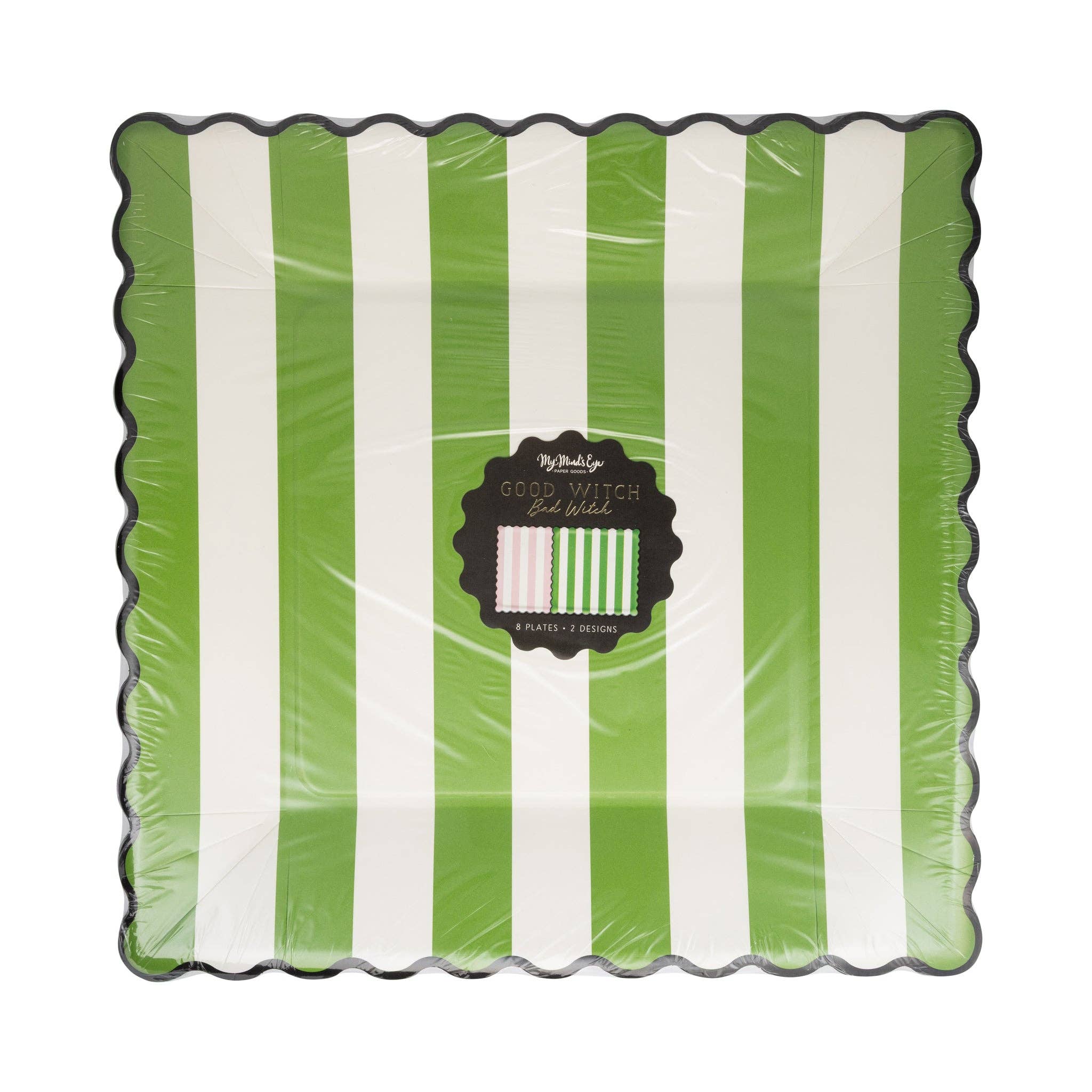 Green Stripe / Pink Stripe Paper Plates 11" - bubblegum market