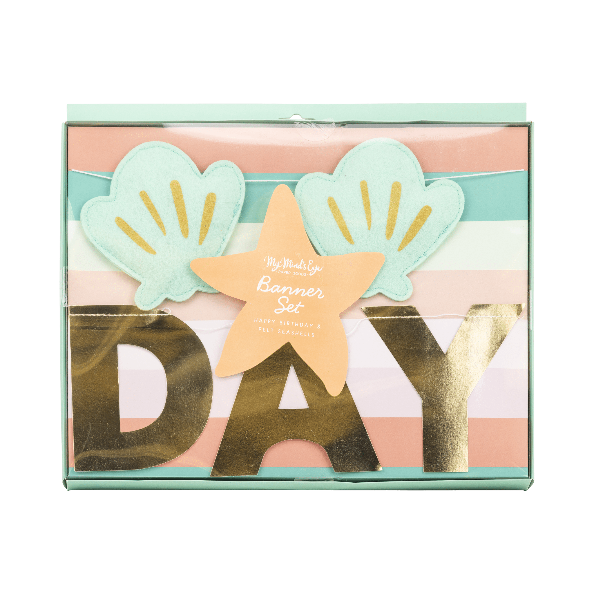Happy Birthday + Puffy Felt Mermaid Shell Banner Set - bubblegum market