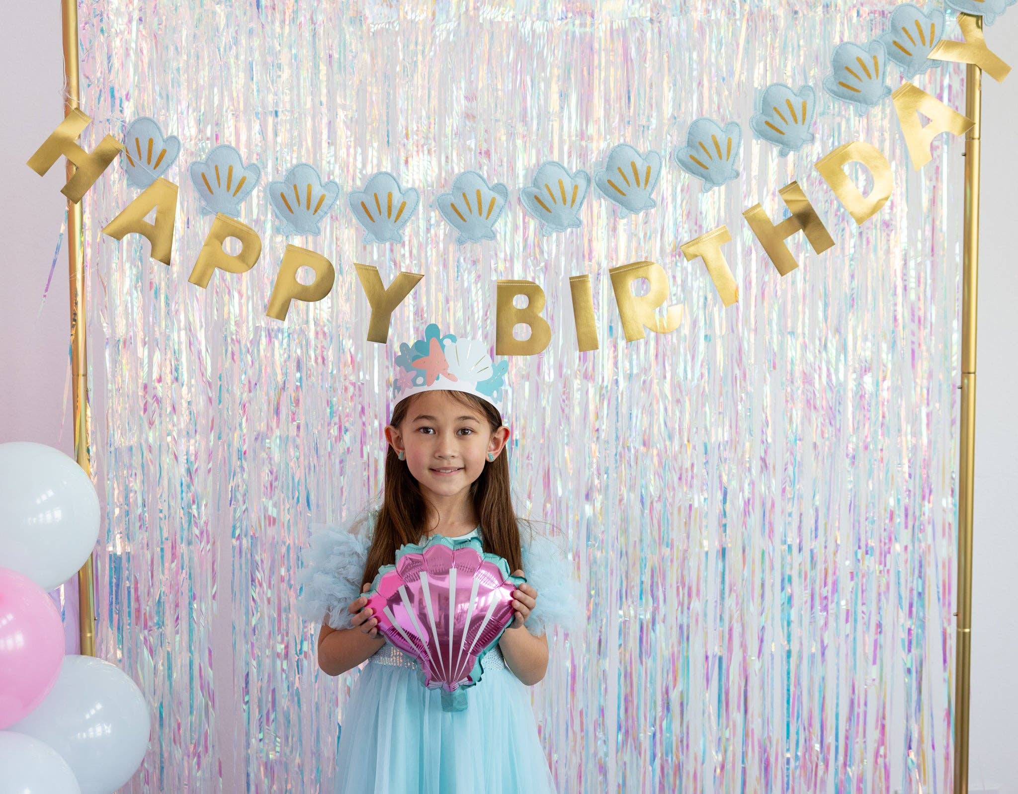 Happy Birthday + Puffy Felt Mermaid Shell Banner Set - bubblegum market