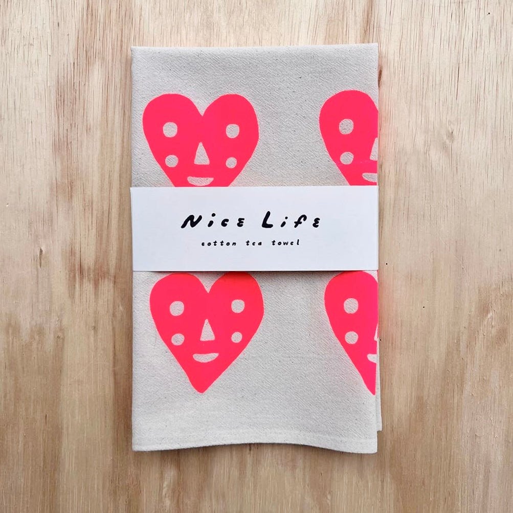 Heart Face Screen - Printed Tea Towel - bubblegum market