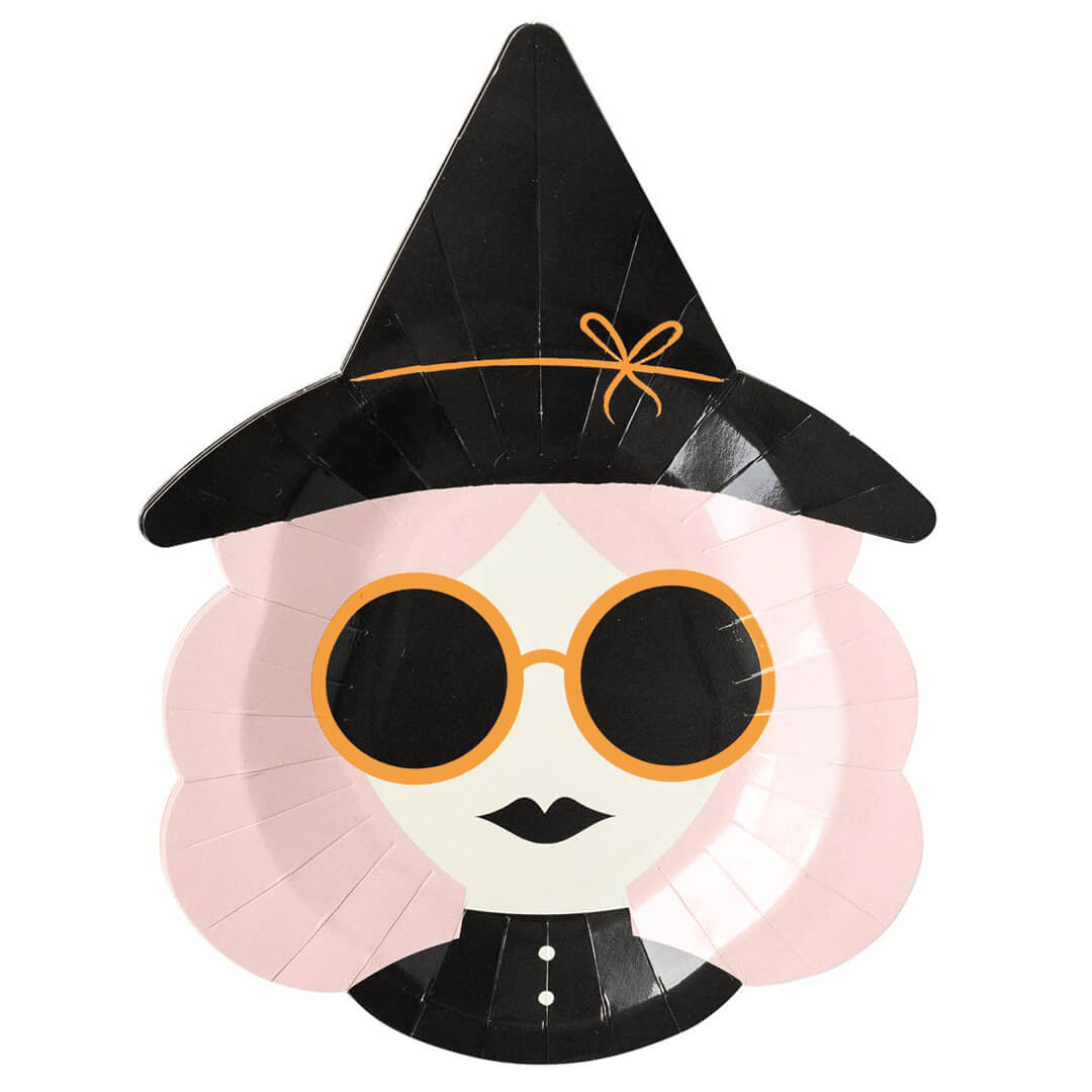 Hey Pumpkin Pink Witch Shaped Paper Plate 10" - bubblegum market