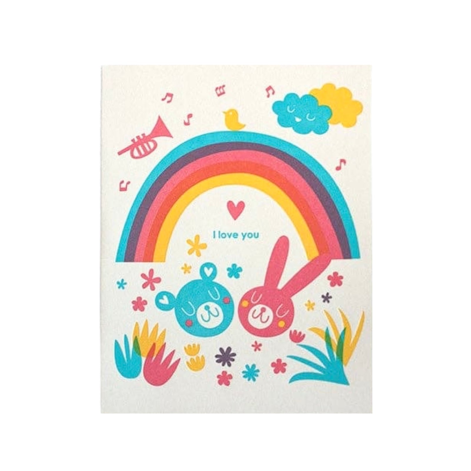 I Love You Bear Bunny Rainbow Card - bubblegum market