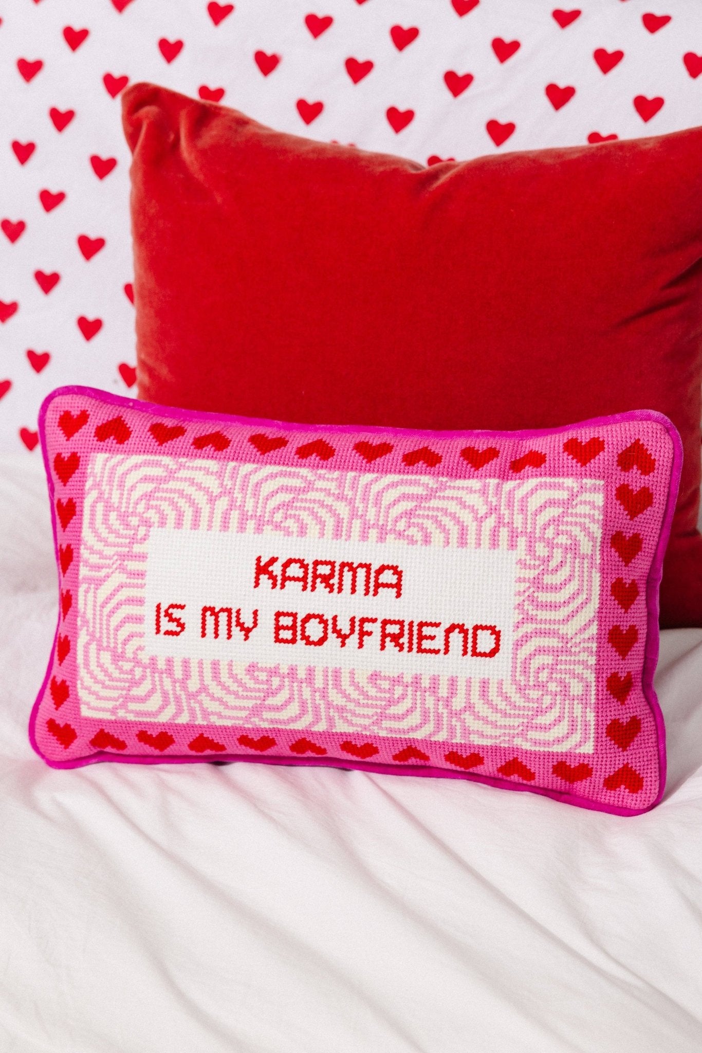 KARMA Needlepoint Pillow - bubblegum market