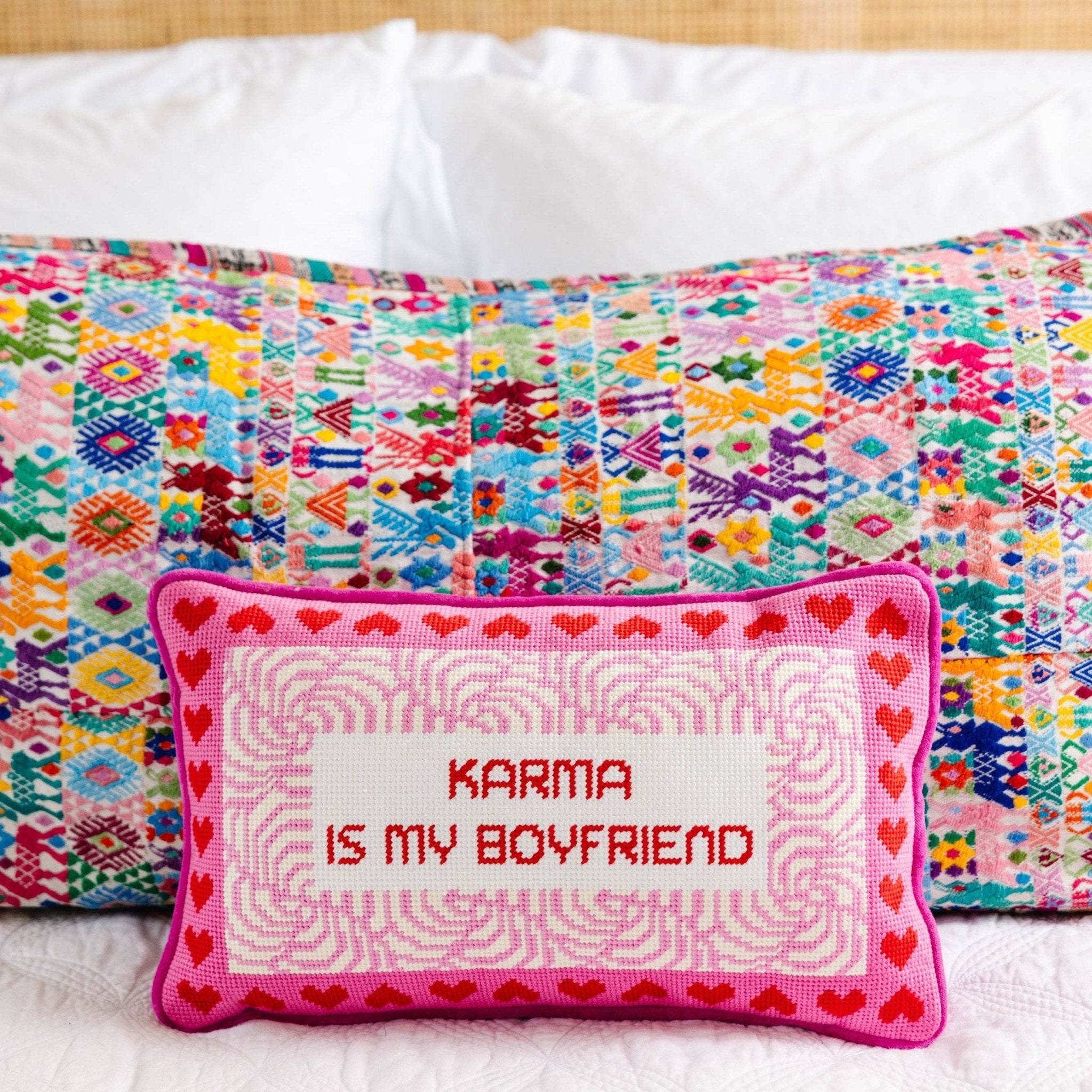 KARMA Needlepoint Pillow - bubblegum market