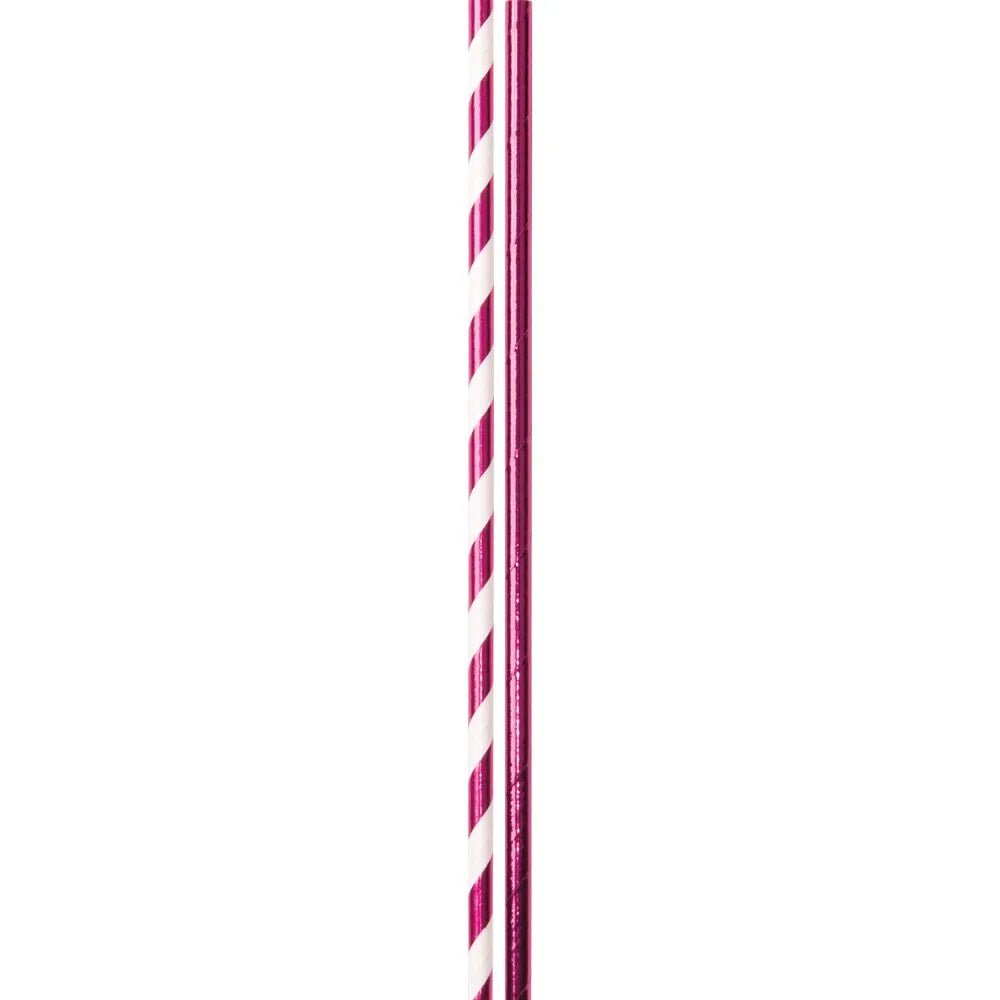 Magenta Foil Solid & Stripes Paper Party Straws - bubblegum market