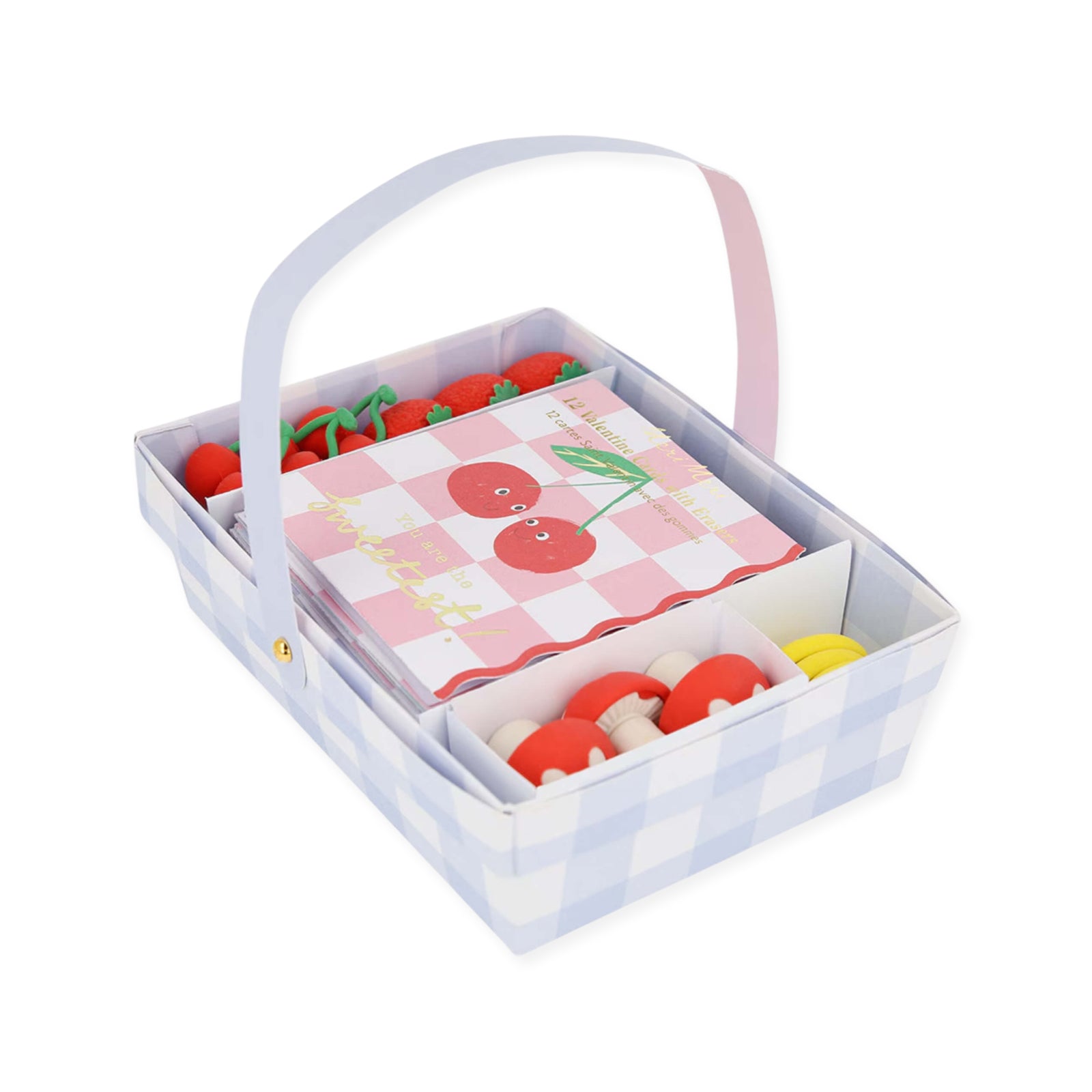 Meri Meri Party Fruit Basket Valentine Cards & Erasers Set (12ct) - bubblegum market
