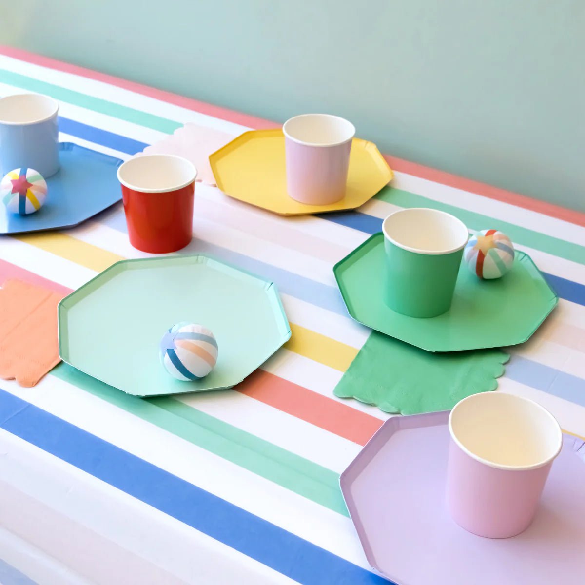 Meri Meri Party Multi Stripe Paper Tablecloth - bubblegum market